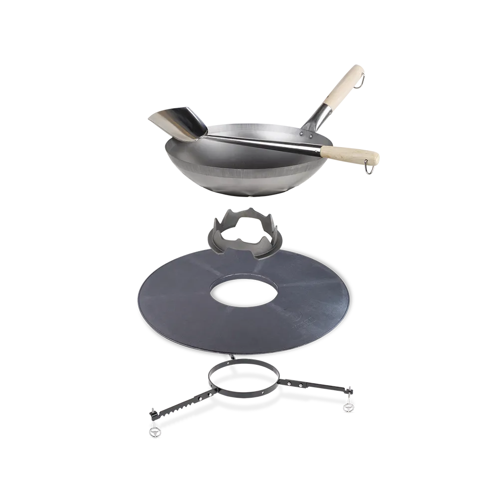 BBQ-Disk mit Wok-Krone, Stahlwok & Woklöffel – Komplettset
