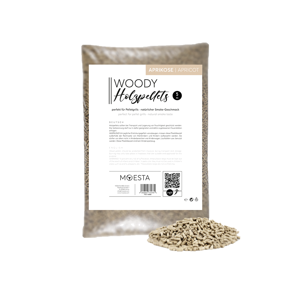 WOODY Aprikose Pellets – 5 kg Hartholz für fruchtig-süßes BBQ