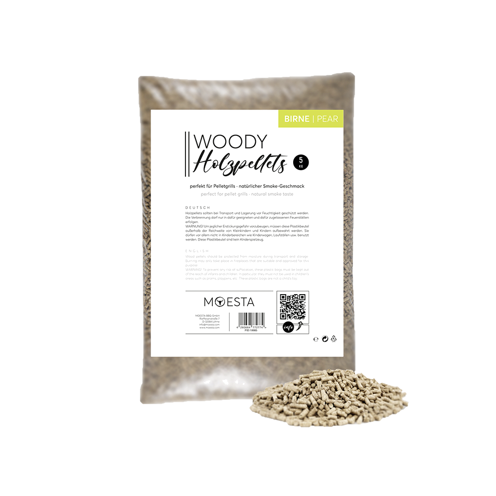 WOODY Birne Pellets – 5 kg Hartholz für mild-süßes BBQ