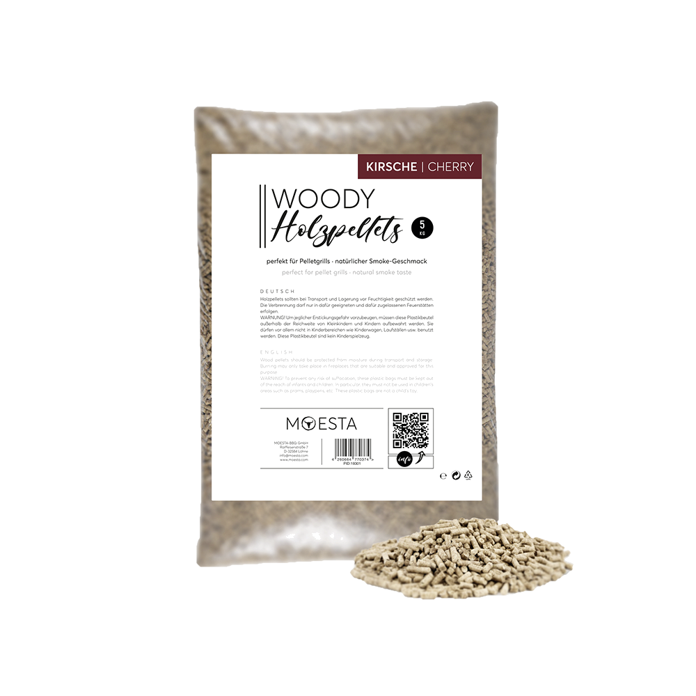 WOODY Kirsche Pellets – 5 kg Hartholz für süß-mildes BBQ