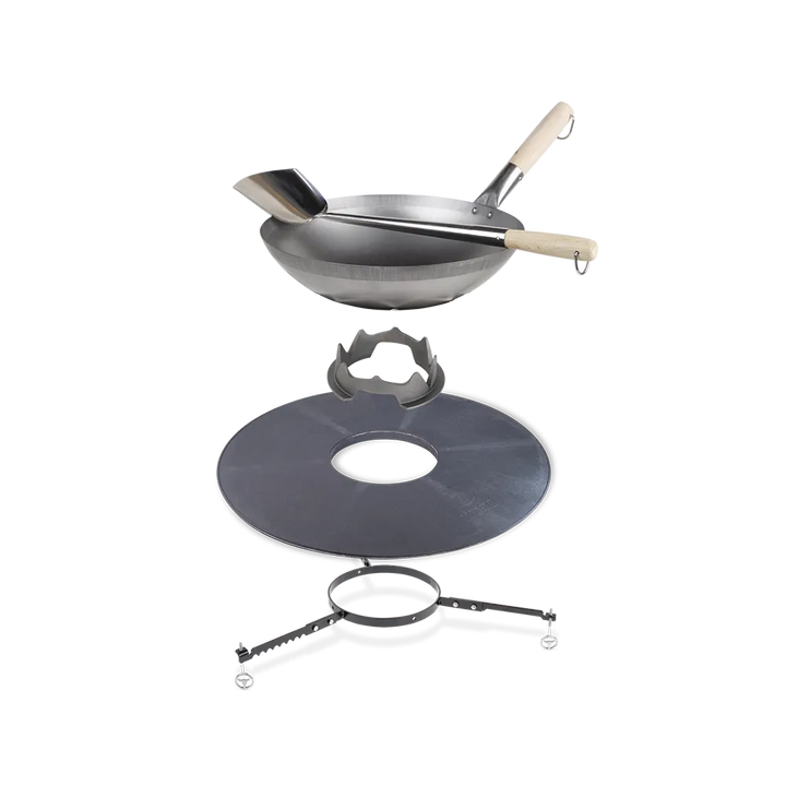 BBQ-Disk mit Wok-Krone, Stahlwok & Woklöffel – Komplettset