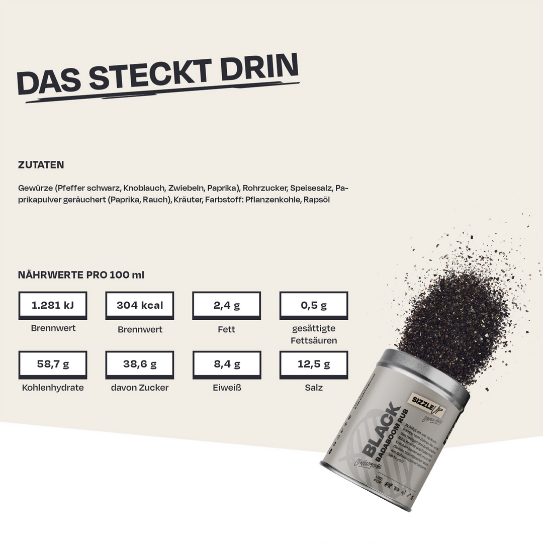 SizzleUp Black Badaboom – BBQ-Rub mit Aktivkohle