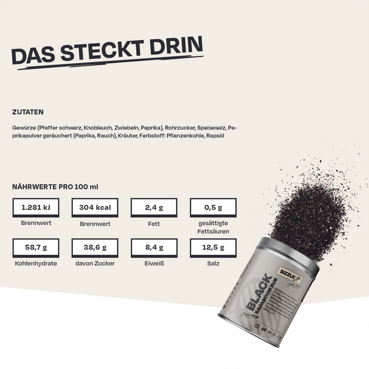 SizzleUp Black Badaboom – BBQ-Rub mit Aktivkohle