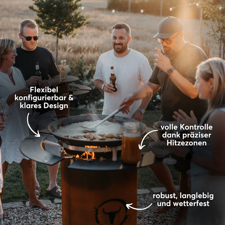 Gemeinsam grillen am BANDIT 2.0 mit Ablagen und unterschiedlichen Hitzezonen.