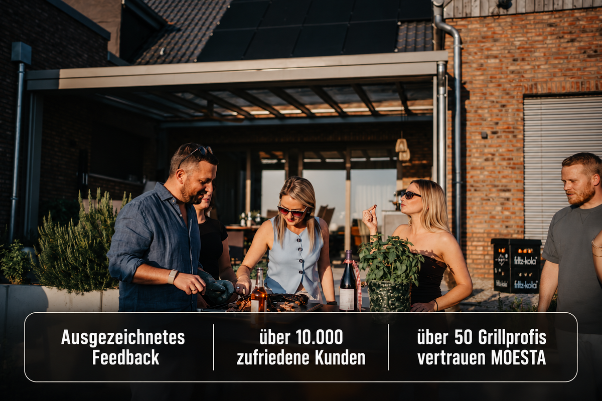 Gemeinsamer MOESTA-Grillabend. Ausgezeichnetes Feedback, über 10.000 zufriedene Kunden und über 50 Grillprofis vertrauen MOESTA.