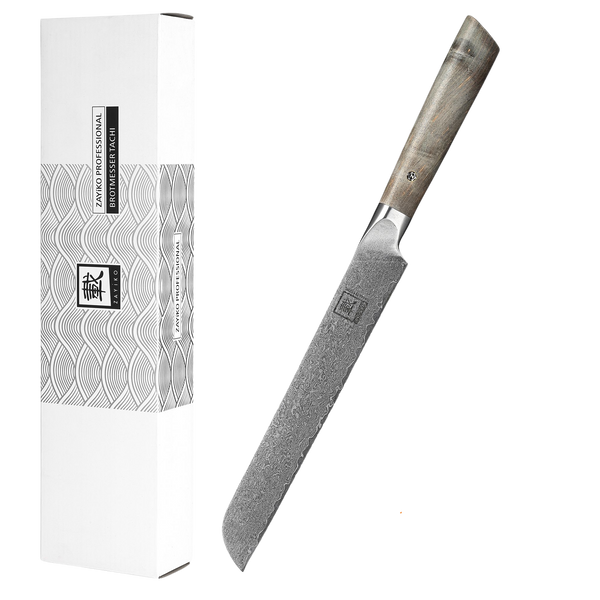 Damascus Steel Tachi Bread Knife with Serrated Edge